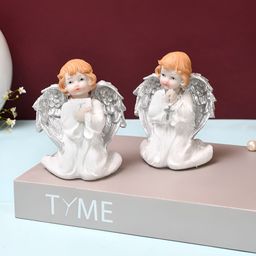 TAYHAA Silver-Toned & White 2 Pieces Winged Kneeling Angels Figurine Showpiece-image-68