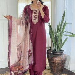 CHANDALIYO Women Ethnic Motifs Embroidered Kurta with Trousers & Dupatta-image-2