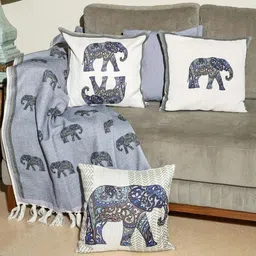 Crown of Poppies Blue & White Set of 5 Square Cushion Covers-picture-33