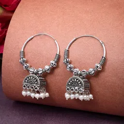 Anouk German Silver-Plated Artificial Beaded Oxidised Dome Shaped Jhumkas-12