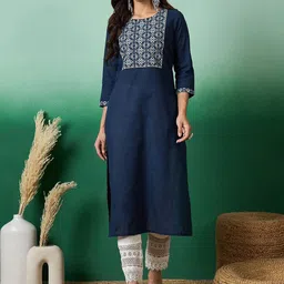 Sangria Embroidered Cotton Straight Kurta-picture-13