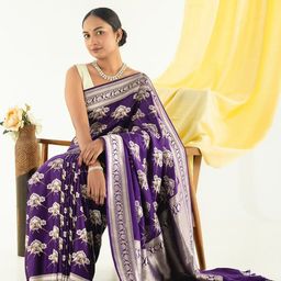 HERE&NOW Woven Design Zari Pure Silk Banarasi Saree-image-40