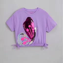 Hopscotch Girls Graphic Printed Sequined Crop Top-picture-3