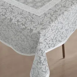 Homerz Grey Floral Cotton 4-Seater Table Cover with Embellished details-53