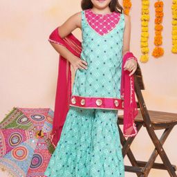 Bitiya by Bhama Girls Floral Printed Cotton Kurti with Sharara & Dupatta-image-38