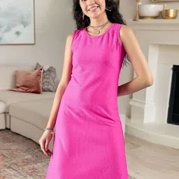 DressBerry Self Design Round Neck Knee Length A-Line Dress-image-54