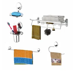 GLOXY Silver-Toned 5 Pieces Stainless Steel Bath Accessories Set-picture-7