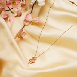 TOS Rose Gold-Plated Stainless Steel Cubic Zircon Snake Pendant With Chain-image-54
