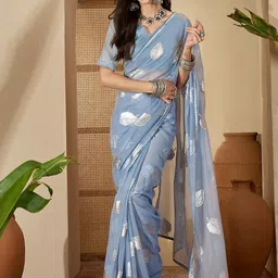 Sangria Grey Poly Georgette Printed Sarees-picture-26