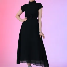 Raiyani Fashion Women High Neck Short Sleeves A-Line Dress-picture-8