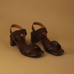 Ozuri Women Leather Woven Design Block Sandals-image-57