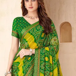 Anouk Rustic Bandhani Zari Pure Chiffon Celebrity Bandhani Saree with Matching Blouse-4