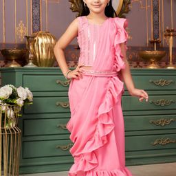 Sangria Girls Sequin Embroidered Lehenga Choli With Attached Dupatta-image-56