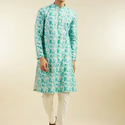 Diwas by Manyavar Geometric Printed Mandarin Collar Straight Kurta-picture-16