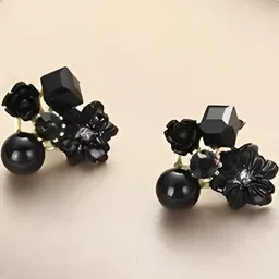 AKISON JEWELS Black Floral Studs Earrings-image-57