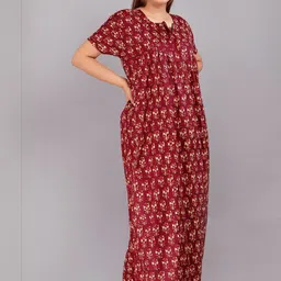 AAKARSHANA CREATION Red Pure Cotton Maxi Printed Nightdress-picture-16