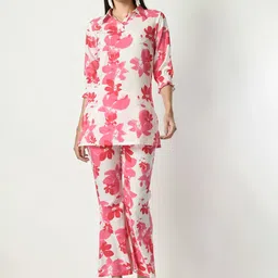 VAPPSYAM Floral Printed Shirt Collar Three-Quarter Sleeves Pure Cotton Top with Trouser-28