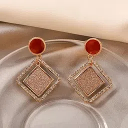 DressBerry Artificial Stones Studded Geometric Shaped Korean Drop Earrings-10