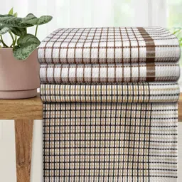 Athom Living Brown & White 4 Pieces Checked Cotton 210 GSM Bath Towels-4