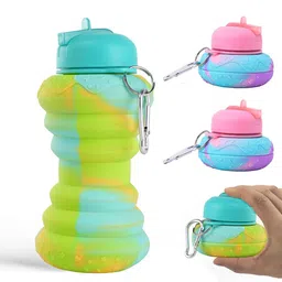 Kuber Industries Green Pack of 4 Printed Collapsible Water Bottles With Flip Cap-600 ML-58