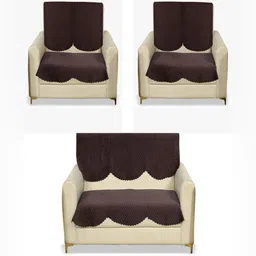 Fashion Throw Coffee Brown 6 Pieces Checked Velvet 7-Seater Sofa Covers-12