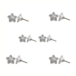 Indianshelf 6-Pcs White Ceramic Flower Knobs-12