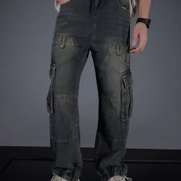SOKO STREET Men Relaxed Fit Heavy Fade Cargo Jeans-picture-32
