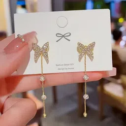 SZN Gold Plated Artificial Stones Studded Animal Shaped Drop Earrings-21