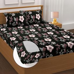 HIYANSHI HOME FURNISHING Green & Pink Floral 330 TC King Bedsheet with 2 Pillow Covers-image-42