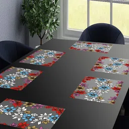LooMantha White & Blue 6 Pieces Printed Rectangular Table Placemats image 1