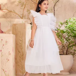 HERE&NOW Flutter Sleeve Net Fit & Flare Midi Dress image 3
