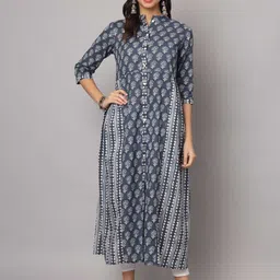 SUBAGI FASHION Floral Printed Mandarin Collar Pure Cotton Anarkali Kurtas-50