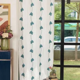 URBAN SPACE Teal & White Embroidered Cotton Door Curtain-image-57