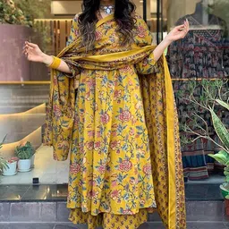 PINGHAKS Women Floral Printed Regular Pure Cotton Kurta with Palazzos & With Dupatta-36