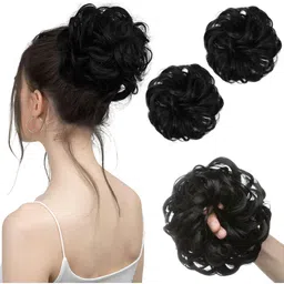 KRENOZ Halo Large Wavy Curly Bun Hair Extension - Black - 6 Inches-26