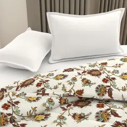 Pure Decor White & Brown Floral Printed Microfiber AC Room 150 GSM Double Bed Comforter-6