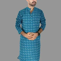 LADSLOOM Men Blue Kurtas-image-11