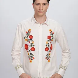 Eszett Men Floral Printed Spread Collar Pure Cotton Casual Shirt-picture-36
