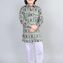 ahhaaaa Boys Floral Printed Regular Thread Work Kurta with Pyjamas-11
