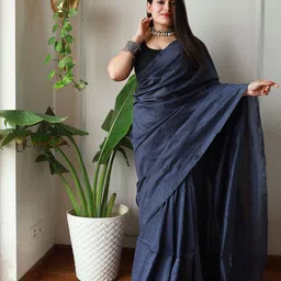 Anouk Pure Cotton Plain Saree-picture-14