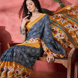 Sangria Bandhani Printed Woven Design Zari Border Saree With Unstitched Blouse-picture-30