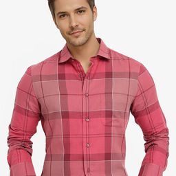 RARE RABBIT Men Comfort Spread Collar Windowpane Checked Cotton Casual Shirt-image-60