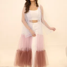 Swadeshi Shringaar Colourblocked Longline Open Front Shrug-19