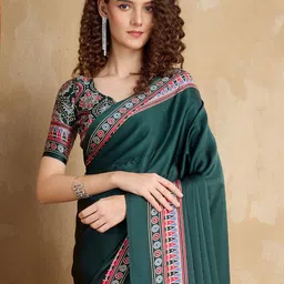 all about you Ajrak Block Satin Block Print Saree-2