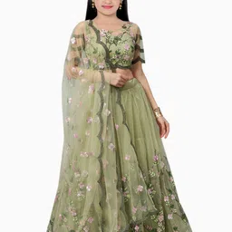 BAESD Girls Embroidered Thread Work Semi-Stitched Lehenga & Unstitched Blouse With Dupatta-image-37