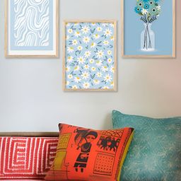 Kotart Brown & Blue 3 Pieces Wooden Floral Painting Wall Arts-picture-11