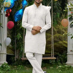 Archittam Men White Linen Kurta Sets-picture-0