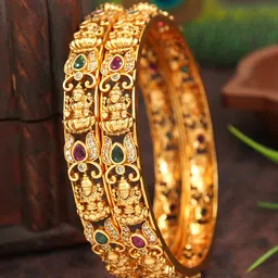 SGA FASHION Set Of 2 Gold-Plated AD Studded Bangles-3