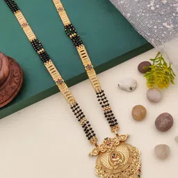 TKRB SALES Gold-Plated Artificial Stones Studded & Beaded Mangalsutra-picture-14