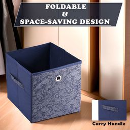 Aura Navy Blue & Grey Printed Foldable Square Drawer Organizer image 2